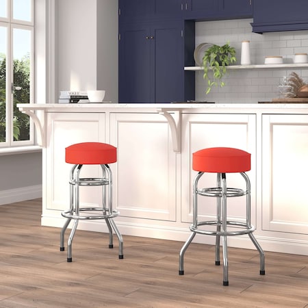 Flash Furniture Double Ring Chrome Barstool with Red Seat, PK2 2-XU-D-100-RED-GG